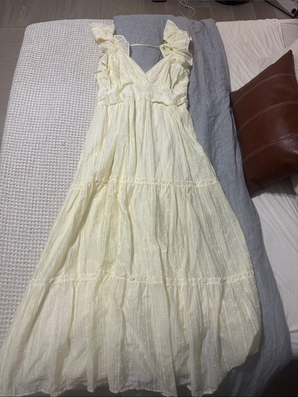 Altar'd State Pale Yellow Ruffle Tiered Maxi Dress